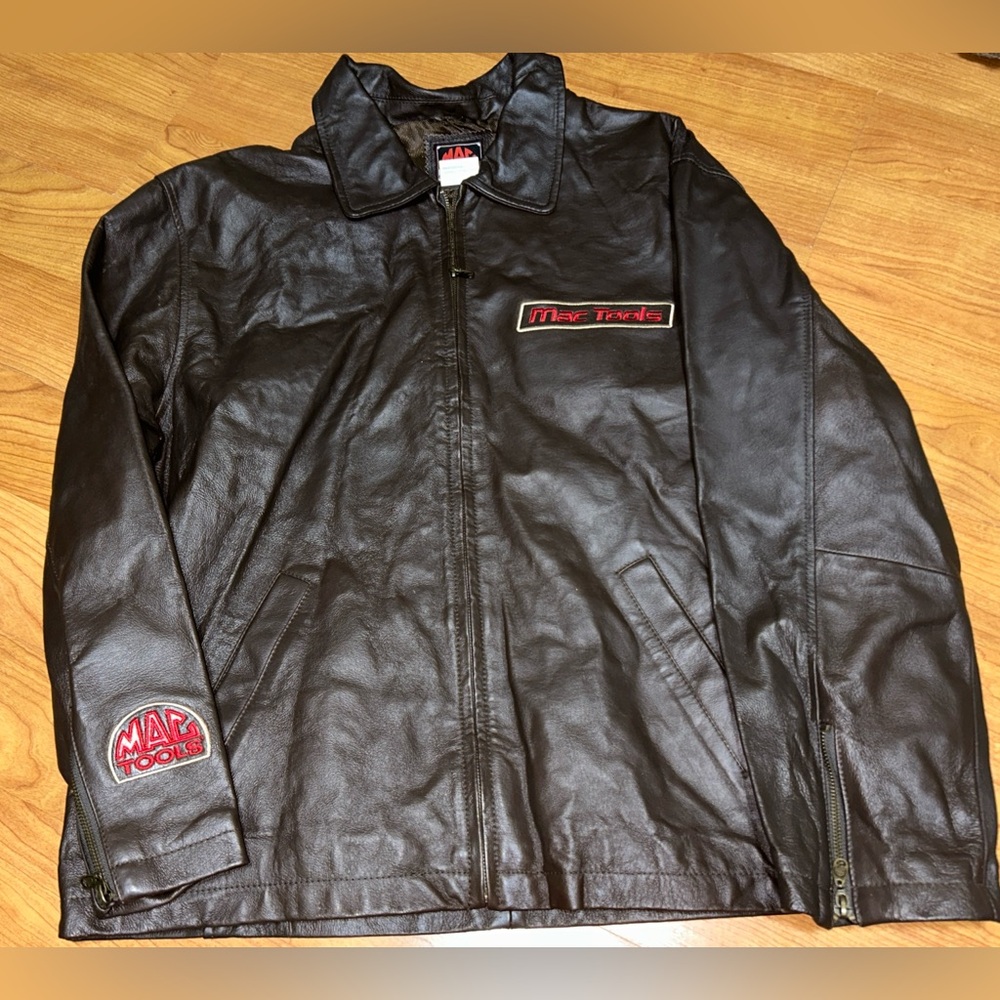Mac Tools Brown Leather Jacket Medium Patch Rare … - image 1